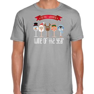 Fout kersttrui t-shirt voor heren - Kerst wijn glazen - grijs - drank/wine