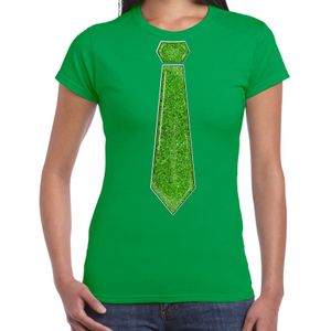 Verkleed t-shirt voor dames - stropdas glitter groen - groen - carnaval - foute party