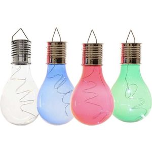 4x Buiten LED wit/blauw/groen/rood peertjes solar lampen 14 cm