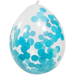 4x Transparante ballonnen blauwe grote confetti 30 cm