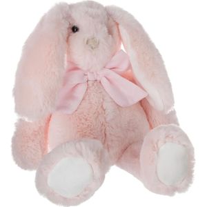 Knuffeldier konijn met strikje  - zachte pluche stof - fluffy knuffels - lichtroze - 30 cm