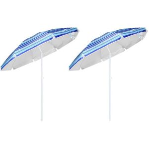 2x Blauw gestreepte parasol 200 cm
