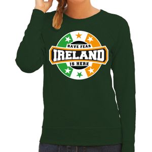 Have fear Ireland is here / Ierland supporter sweater groen voor dames
