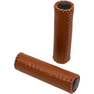 Fiets handvatten - kunstleer/schuimrubber - cognac bruin - 125 x 22,2 mm - universeel