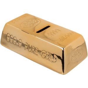 Spaarpot Goudstaaf - keramiek - 16 x 8 x 5 cm - goud - met sleutel