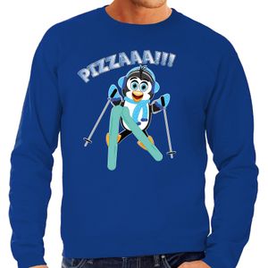 Apres ski sweater voor heren - Pizzaaaa! - pinguin - blauw - wintersport - snowboarden