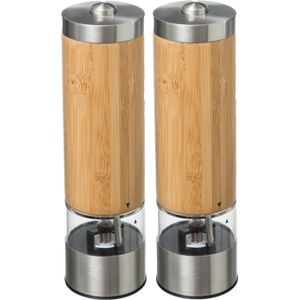 Set van 2x stuks electrische peper/zoutmolens bamboe beige 20 cm