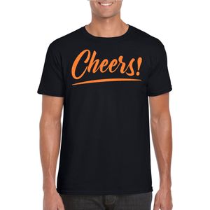 Verkleed T-shirt voor heren - cheers - zwart - oranje glitter - carnaval/themafeest