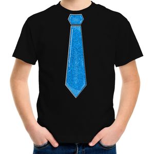 Verkleed t-shirt voor kinderen - glitter stropdas - zwart - jongen - carnaval/themafeest kostuum