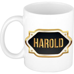 Harold naam cadeau mok / beker met gouden embleem - kado verjaardag/ vaderdag/ pensioen/ geslaagd/ bedankt