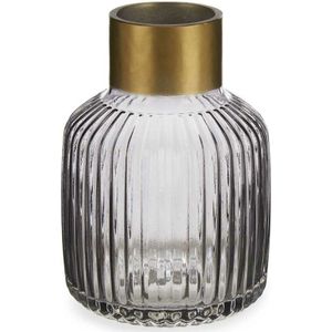 Giftdecor Bloemenvaas - Decoratie glas - grijs transparant/goud - 14x22 cm - vaas