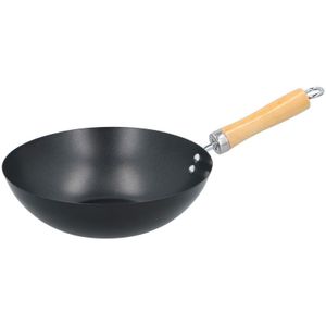 Wok pan houten handvat 24 cm - Steelwok - Geschikt voor alle warmtebronnen (waaronder inductie) - Koken/Bakken