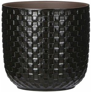 Plantenpot/bloempot keramiek zwart stijlvol patroon - D13.5 en H13 cm