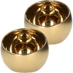 Luxe theelichthouder/kaarsenhouder - 2x - goud - keramiek - D15 x H13.5 cm