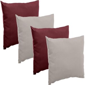 Bank/sier/tuin kussens voor binnen/buiten set 4x stuks bordeaux rood/taupe 40 x 40 cm