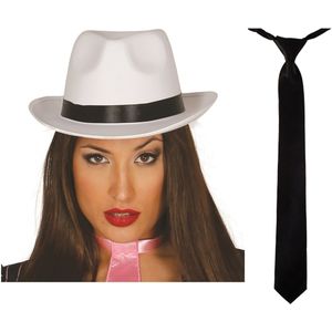 Carnaval verkleed set compleet - gangster/maffia hoedje met zwarte stropdas - volwassenen