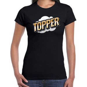Topper fun tekst t-shirt voor dames zwart in 3D effect