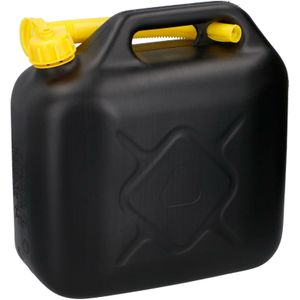 Jerrycan/benzinetank - 10 liter - zwart/geel - kunststof - met lange schenktuit