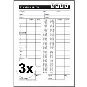 Klaverjassen Scoreblok A5 - 3x met 50 vellen - Formaat 14,8 x 21 cm - Niet geschikt voor kinderen