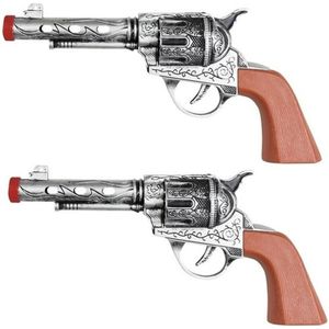 2x Western revolvers/pistolen zilver 22 cm