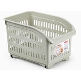 Opslag/opberg trolley container - 2x - beige - op wieltjes - L30 x B18 x H19 cm - kunststof