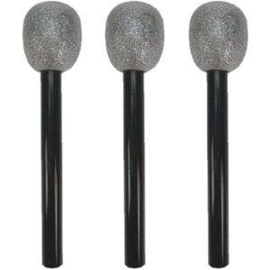 Set van 3x nep microfoons zwart/zilver 30 cm