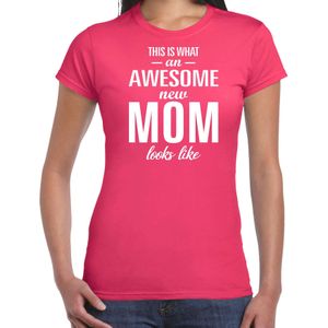 Awesome new mom t-shirt fuchsia roze voor dames - Cadeau aanstaande moeder/ zwanger