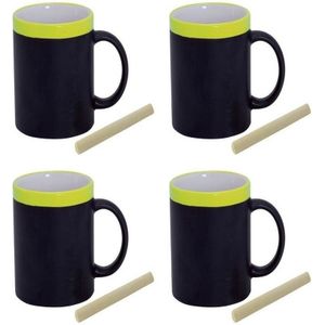 4x Krijt mokken in het geel - beschrijfbare koffie/thee mok