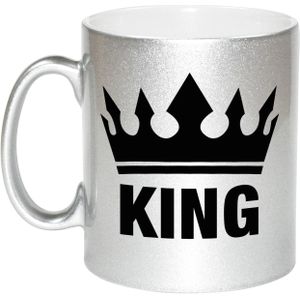 1x Cadeau King beker / mok - zilver met zwarte bedrukking - 300 ml keramiek - zilveren bekers