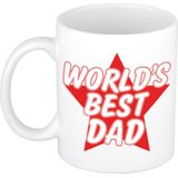 Worlds best dad mok / beker wit met rode ster - cadeau Vaderdag / verjaardag