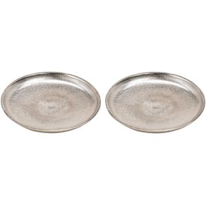 2x Woondecoratie aluminium dienbladen/plateaus zilver rond 20 cm