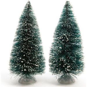 6x stuks kerstdorp onderdelen miniatuur kerstbomen groen 15 cm