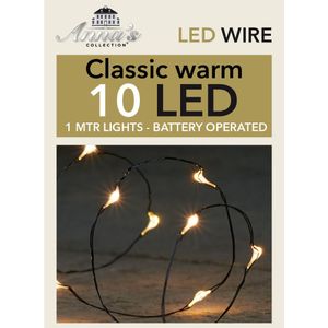 Draadverlichting - zwart- 10 led lampjes - warm wit - batterij - 100 cm