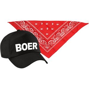 Boer verkleed pet zwart met rode hals zakdoek volwassenen