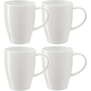 Bellatio Design Koffie mokken/bekers Paris - 8x - porselein - met oor - ivoor wit - 350 ml