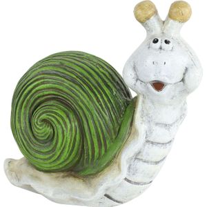 Tuinbeeld dier Slak - kunststeen - L10 x B19 x H18 cm - groen en wit - decoratie beeldjes