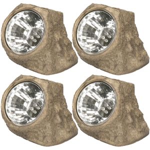 4x stuks tuinlampje Solar nepsteen lichtgrijs - LED licht tuin spotjes - lichtgevende stenen 11 x 12