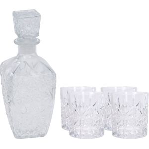 Glazen whisky/water karaf 750 ml met 4x luxe whiskyglazen 230 ml - Genieters of cadeau set