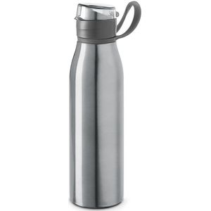 Aluminium waterfles/drinkfles zilver met klepdop en handvat 650 ml - Sportfles - Bidon