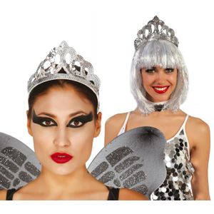 Verkleed haarband/tiara kroontje - zilver - kunststof - prinses/koningin - carnaval/themafeest