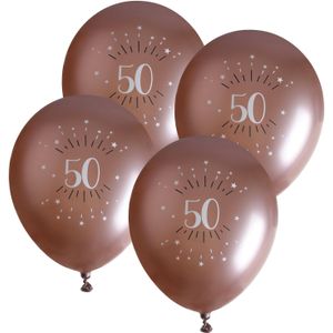 Verjaardag leeftijd ballonnen 50 jaar - 24x - rosegoud - 30 cm - Abraham/Sarah feestartikelen