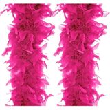 Carnaval verkleed boa met veren - 2x - fuchsia roze - 180 cm - 80 gram - Glitter and Glamour