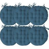 Atmosphera Stoelkussen rond - 6x - jeans blauw - katoen - 38 x 6.5 cm - wicker zitkussen