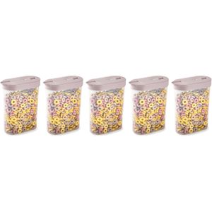 Plasticforte Voedselcontainer strooibus - 5x - lichtroze - inhoud 1 liter - kunststof - 15x7x19 cm