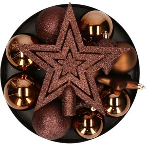 Kerstballen met ster piek - set 40-delig - bruin - kunststof - kerstversiering