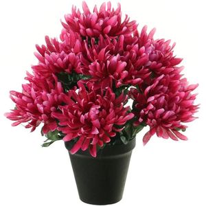 Louis Maes Kunstbloemen plant in pot - cerise roze tinten - 28 cm - Bloemenstuk ornament - Chrysanten