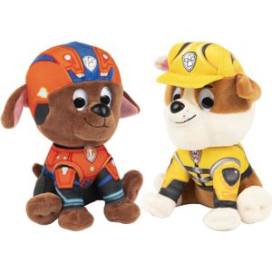 2x Stuks Paw Patrol Pluche Karakters Knuffels Rubble en Zuma 15 cm - De Bekende Honden Pups