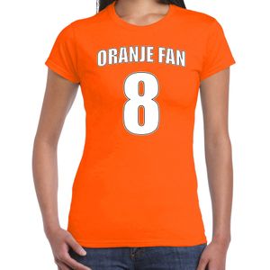 Oranje fan nummer 8 oranje t-shirt Holland / Nederland supporter EK/ WK voor dames