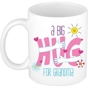 Cadeau koffie/thee mok voor Oma - wit - big hug - keramiek - 300 ml - verjaardag/moederdag