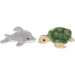Ravensden - Pluche Zeedieren Knuffel set - Dolfijn en Zeeschildpad